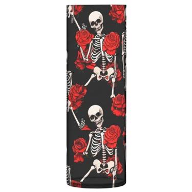 Imagem de JUZIHAI Vaso com padrão de rosa esqueleto para flores, 9,9 cm x 30 cm, cilindro de plástico, moderno, vaso de flores para centro de mesa de casamento, decoração de casa