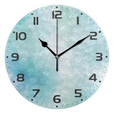 Imagem de JUZIHAI Relógio de parede azul abstrato aquarela silencioso, sem tique-taque, relógios de parede redondos, operados por bateria, fácil de ler, relógio decorativo de parede para casa, cozinha, sala de