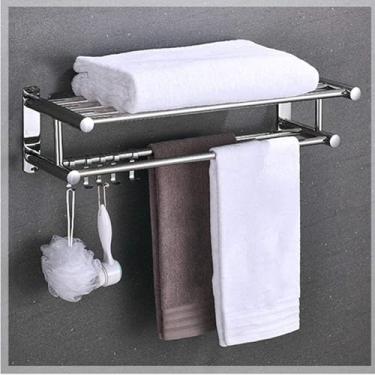 Imagem de uhyOHF Toalheiro, toalheiro duplo, prateleira de toalha de banheiro, prateleira de toalha de aço inoxidável, suporte de toalha de mão montado na parede, para banheiro cozinha-A-50 cm (