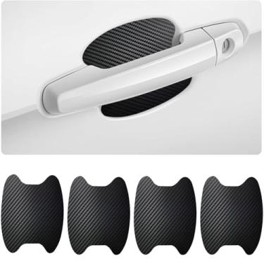 Imagem de 4 peças adesivos de maçaneta de carro de fibra de carbono alça de porta de carro adesivo adesivo adesivo universal livre de arranhões acessórios de proteção para carro (preto)