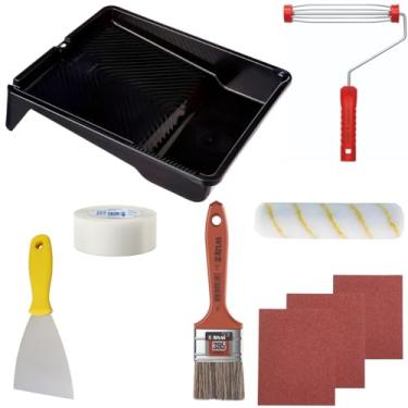 Imagem de Rolo 23cm 10mm + Suporte Garfo 23cm + Bandeja 2,7L 30x37cm + Fita Crepe + Lixa 120 + Lixa 100 + Espatula + Trincha