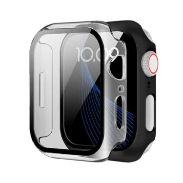 Imagem de (Pacote com 2) compatível com Apple Watch séries 10/9/8/7/6/5/4, com um protetor de tela de vidro temperado e uma capa rígida de PC para proteção total. (preto + transparente, 45 mm)