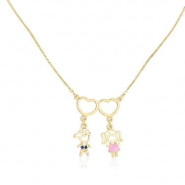 Imagem de Colar Pingente Filhos Menino Menina Banhado Ouro 24k