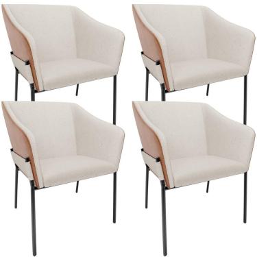Imagem de Kit 4 Cadeiras Para Sala De Jantar Estar Living Olívia L02 Linho Cru Couríssimo Camel - Lyam Decor