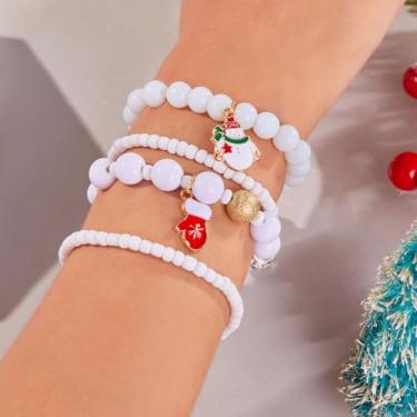 Imagem de Pulseiras de Natal para mulheres, berloques com contas, pulseira de batida, presente de Natal, acessórios de amizade, Medium, Latão, Sem Pedra Preciosa