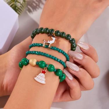 Imagem de Pulseiras de Natal para mulheres, berloques com contas, pulseira de batida, presente de Natal, acessórios de amizade, Medium, Latão, Sem Pedra Preciosa