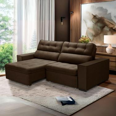 Imagem de Sofa Retratil Reclinavel 2 Lugares 2,90 Vitória Veludo Marrom Lansofbr