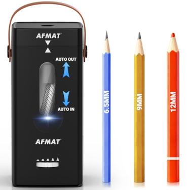 Imagem de AFMAT Apontador de lápis elétrico, apontador de lápis totalmente automático, entrada e saída automática, apontadores mãos-livres recarregáveis para lápis jumbo e coloridos (6,5 a 12 mm), portátil para