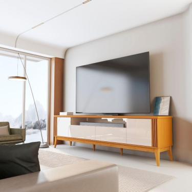 Imagem de Rack Bancada Para Tv Até 75 Polegadas 2,18m 2 Portas Detalhe Ripado Vetro Madeirado/off White