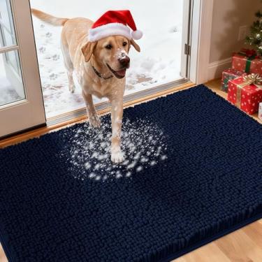 Imagem de IM HOME 122 cm x 96,5 cm Tapetes de porta enlameados azul marinho para cães, tapete absorvente de chenille, tapete de porta interno pesado antiderrapante, tapete macio para cama de cachorro, tapete
