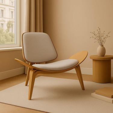 Imagem de Poltrona Decorativa Base De Madeira Shell Linho P01 - D'rossi Cor Bege