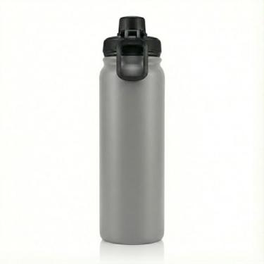Imagem de Garrafa Térmica PREMIUM Esportiva 800ml Aço Inox 304 – Parede Dupla a Vácuo (Gelada por 12h / Quente por 8h) – Tampa Antivazamento com Alça Dobrável (Cinza)