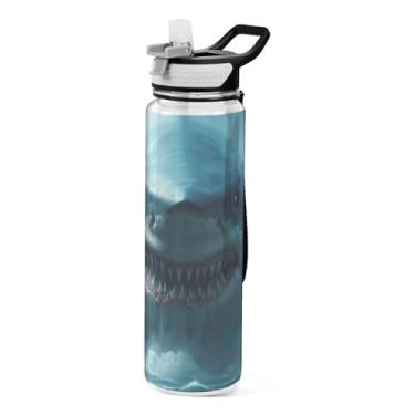 Imagem de ODAWA Garrafa de água Tritan transparente Giant Shark Monster Sea 947 ml com canudo para hidratação de esportes ao ar livre