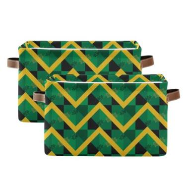Imagem de Recipientes dobráveis dobráveis – Caixa decorativa de tecido retangular para banheiro, roupas, bandeira jamaicana, verde, amarelo, preto, pacote com 2