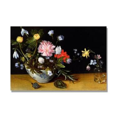 Imagem de NHLDZYH Arte em tela floral clássica natureza morta, impressão vintage estilo pintura a óleo, decoração de parede botânica para sala de estar elegante, sala de jantar. A45. Apenas tela 40x60 cm