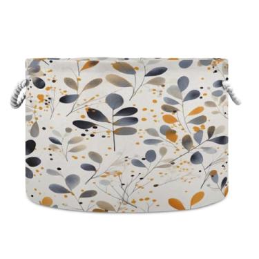 Imagem de Wassud Cesto de armazenamento de folhas cinzentas com alças cesto de lavanderia redondo cesto de armazenamento de lona cobertor de lona para berçário 50,8 x 50,8 cm x 35,5 cm