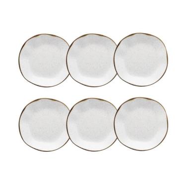Imagem de Cj 6 Pratos Fundos de Porcelana Orgânico Ryo Maresia Branco/Marrom 22,5cm Oxford