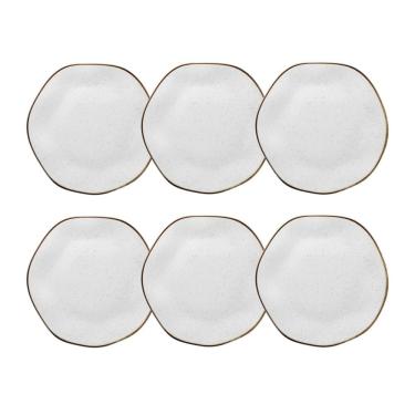 Imagem de Cj 6 Pratos Rasos de Porcelana Orgânico Ryo Maresia Branco/Marrom 27,5cm Oxford