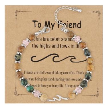 Imagem de Pulseira de onda para amigas, pulseira de amizade com contas de pedras preciosas de 6 mm, presentes de aniversário para amigas para mulheres, presentes de irmã amiga, presente de festival para amiga