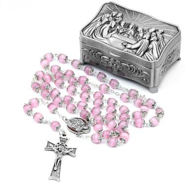 Imagem de Rosário católico para mulheres - rosário branco natural pérola real, presentes católicos, 23inch, pérolas reais naturais, pérolas reais naturais