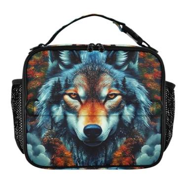 Imagem de Joisal Lancheira mística lobo outono floresta para mulheres meninas lancheira masculina lancheira para trabalho linda rosa bolsa térmica transportadora de alimentos para meninos