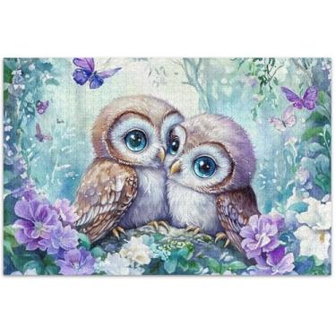 Imagem de Quebra-cabeça floral de corujas com pintura em aquarela 1000 peças para adultos, amigos, família, jogos, presentes, quebra-cabeças duros, pintura de belas artes, 75 x 40 cm