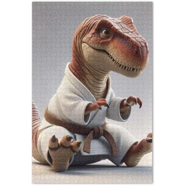 Imagem de Quebra-cabeça engraçado de karatê de dinossauro 500 peças arte adulto impressão animal paisagem quebra-cabeças família elefante branco presentes, 51 x 35 centímetros