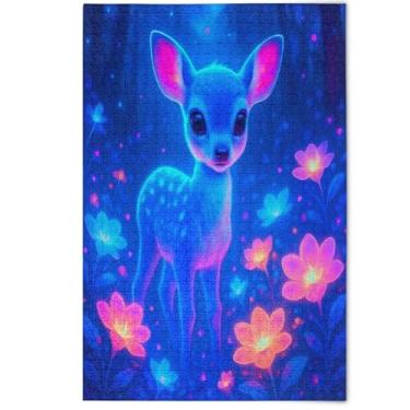 Imagem de Quebra-cabeças 1000 peças para adultos estampa animal azul fantástica arte de veado brilhante família presentes de elefante branco, 1000 peças, 75 x 50 cm