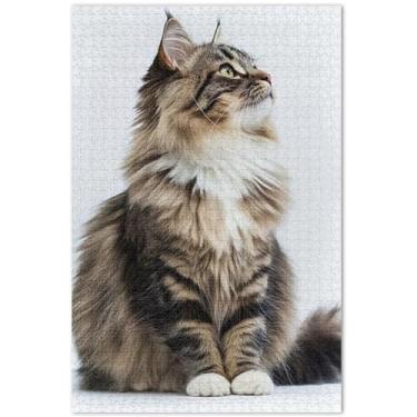 Imagem de Quebra-cabeças personalizados com estampa de gato Maine Coon, 1000 peças, presentes de elefante branco, presentes para homens, arte de brinquedo exclusivo para a família, 75 x 40 cm