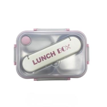 Imagem de Marmita com Talher Hermética Inox Adulto e infantil Lancheira (Rosa)