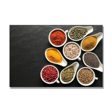 Imagem de NHLDZYH Tela decorativa cozinha, arte vintage especiarias coloridas, arte de parede quadros para sala de estar quarto cozinha. C45. 70 x 105 cm. Apenas tela