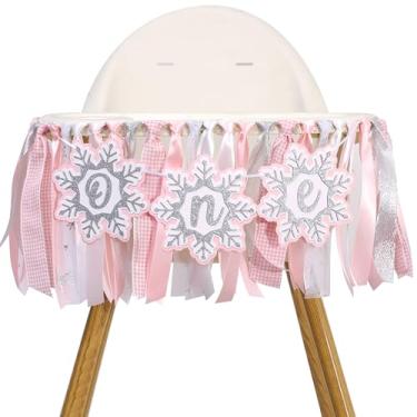 Imagem de Faixa de cadeira alta Onederland de inverno rosa – Decoração de 1º aniversário de férias de inverno, tutu de cadeira alta de floco de neve rosa pastel e prata para festa de despedida de bolo de menina