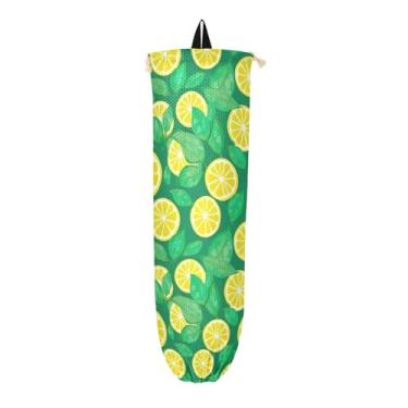 Imagem de Fatias de limão em suportes de saco de plástico verde, colecionador de sacolas de supermercado, organizador de sacolas para armazenamento de sacolas plásticas de cozinha, 1 pacote