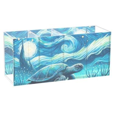 Imagem de TSENQUE Porta-canetas de mesa com estampa de tartarugas marinhas azuis e coloridas para canetas, porta-pincéis de acrílico para maquiagem, copo de lápis