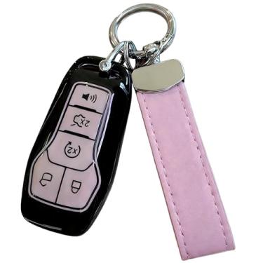 Imagem de Capa de chave remota de carro de 5 botões TPU compatível com Ford Fusion/Mustang/F150/Edge/Explorer Keyless Auto Acessórios Key Fob Cover Case(Pink-Pink Buckle)