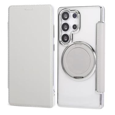 Imagem de Capa carteira para Samsung Galaxy S24 Ultra com 3 compartimentos para cartão, bloqueio RFID, suporte de anel giratório de 360° e compatibilidade magnética, capa traseira transparente à prova de choque