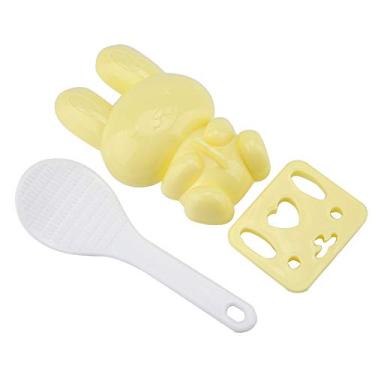 Imagem de GLOGLOW Molde de Cozimento Onigiri Maker Tool, PP de Qualidade Alimentar, Conjunto de 3 Peças Com Colher, Molde de Arroz de Sushi Amarelo e Rosa, Coelho Nan (Amarelo)