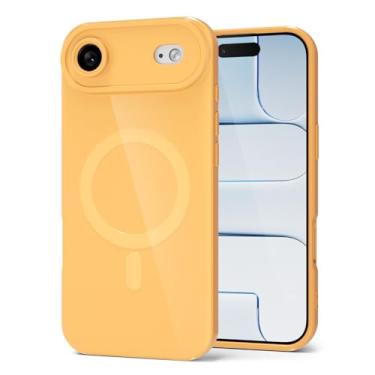 Imagem de Svanove Capa magnética de silicone para iPhone 17 Air, compatível com Magsafe capa fofa para mulheres, feminina brilhante gelatina de borracha fina de plástico rígido e proteção para câmera, amarela