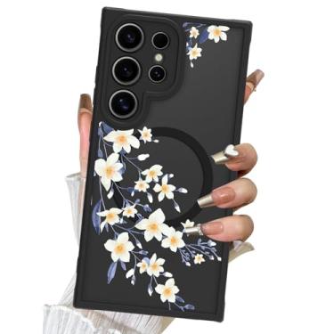 Imagem de DOTARA Capa magnética para Samsung Galaxy S24 Ultra, compatível com Magsafe estampa floral de flor preta translúcida fosca à prova de choque capa de telefone fina para mulheres e meninas, flor de pera