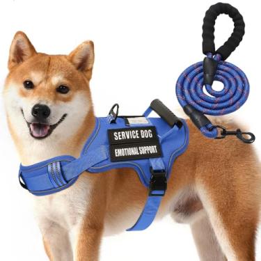 Imagem de Peitoral para cães ajustável, refletivo, fácil de controlar, pequeno, médio e grande, com uma coleira resistente para cães de 1,5 m