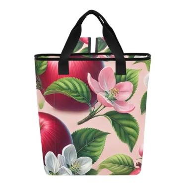 Imagem de Joitme Sacolas térmicas de maçãs vermelhas flores desabrochando com alça de estudo 36 latas lancheira feminina para trabalho 35 x 14 x 40 cm