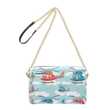 Imagem de Joitme Helicópteros coloridos nuvens bolsas transversais azuis bolsa feminina bolsa para celular bolsa de ombro de couro PU alça de corrente
