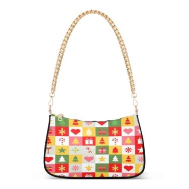 Imagem de Bolsa de ombro geométrica quadrada de Natal, bolsa Hobo feminina com grande capacidade, bolsa clutch moderna para noite