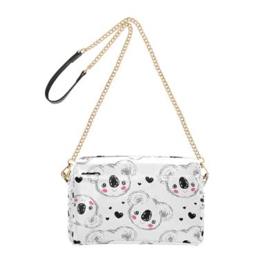 Imagem de Joitme Bolsas de ombro femininas bolsa transversal para telefone linda alça de corrente couro PU bolsa de ombro branca coalas corações preta