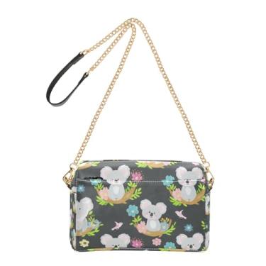 Imagem de Joitme Bolsa de ombro feminina transversal para telefone linda bolsa de ombro de couro PU alça de corrente bonito desenho animado flor coalas