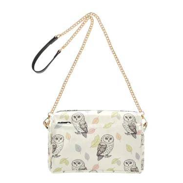 Imagem de Bolsa tiracolo feminina bolsa para celular corujas folhas coloridas pastel creme couro PU alça de corrente