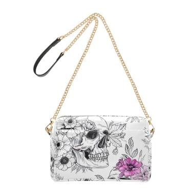 Imagem de Joitme Bolsa tiracolo feminina branca com estampa de flores e folhas rosa para celular, linda bolsa de ombro de couro sintético com alça de corrente