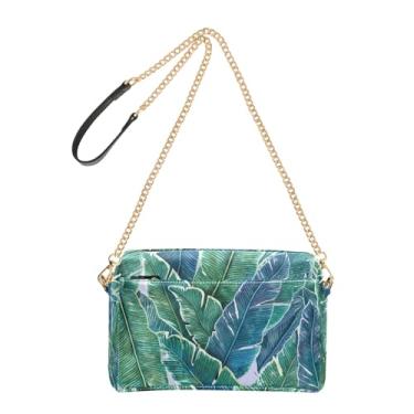 Imagem de Bolsa tiracolo feminina bolsa para celular fofa verde tropical água-marinha com alça de corrente de couro PU