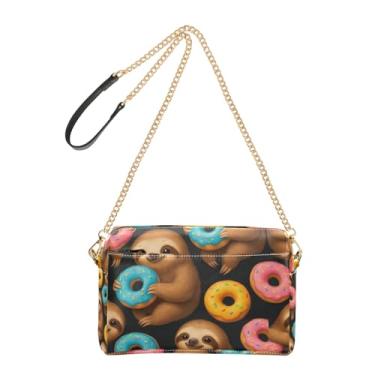 Imagem de Joitme Bolsas transversais femininas fofas preguiças coloridas donuts preta bolsa para celular bolsa de ombro com alça de corrente de couro PU