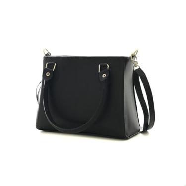 Imagem de Bolsa de Mão Feminina em Couro Sintético, Alça Transversal, Preta, Detalhes Dourados (preto)